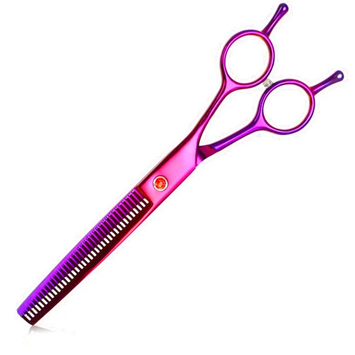 Sumcoo 7.5 Inch Thinning Dog Grooming Blending Scissor, Ergonomic Pet Grooming Thinner Blender Shears Cat Trimming Texturizing Kit with Offset Handle (Purple)