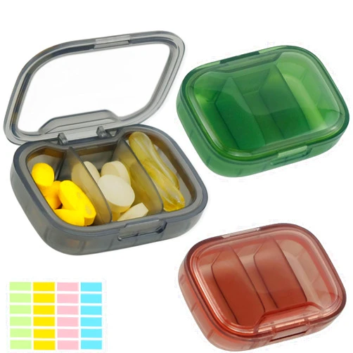 MICARA Small Pill Case 3 Compartments, 3 Pack MICARA Travel Pill Organizer Cute Pill Box for Pocket, Portable Daily Pill Container for Medicine, Vitamin, Fish Oil Supplement in Clear Plastic