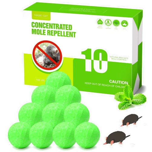 MAGIC CAT Mole Repellent for Lawns, 10 Pack Natural Castor Oil Vole Repellent Outdoor Pet Plant Safe, Gopher Repellent Mole Deterrent to Keep Mole Vole Groundhog Out of Your Lawn Yard Garden