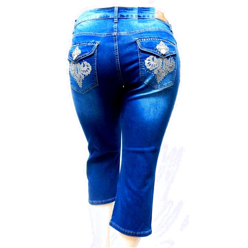 1826 Jeans Jack David Women's Plus Size Stretch MID Rise Blue Denim Jeans Capri