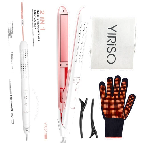 YIRISO 360°Airflow Styler, 240°F to 430°F 2 in 1 Flat Iron Hair Straightener and Curler with Cool Air for Short/Long Hair, 6 Adjustable Temps, Long-Lasting Lock-in Style