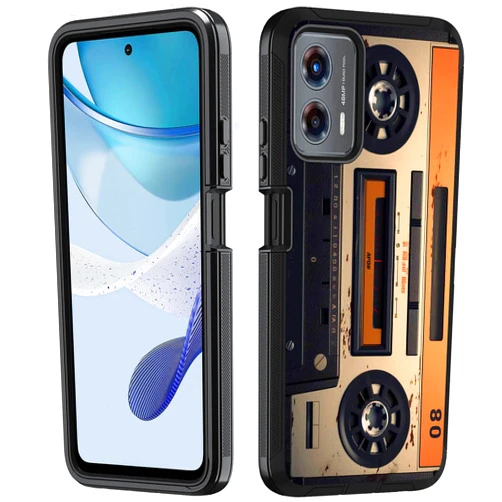 FVAENDHIO Case for Moto G 5G 2024 / Moto G Play 5G 2024, Heavy Duty 3 in 1 Hybrid Military Grade Shockproof Drop Full-Body Protective Cover for Motorola Moto G 5G 2024 - Retro Tape Recorder