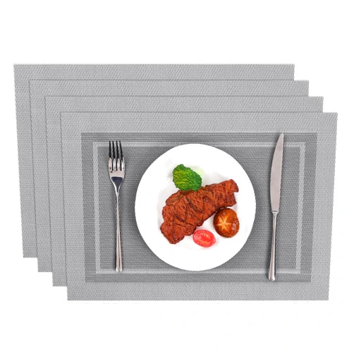 SHACOS Woven Vinyl Placemats Set of 4 Wipe Clean Place Mats for Dining Table Heat Resistant PVC Weave Table Mats Indoor Outdoor (4, Frame Grey)