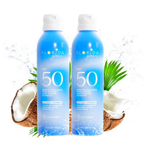 Florida Salt Scrubs Florida Glow SPF 50 Sunscreen Spray- Hawaii 104 Reef Act & Florida Keys Compliant Broad Spectrum Water Resistant Sport Sun screen - Child Friendly PABA Free & Oxybenzone Free (5.5 Fl Oz 2-pack)