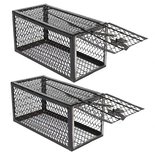 BESUNTEK 2 Pcs Humane Rat Traps, BESUNTEK Metal Humane Live Animal Cage Trap, Indoor Outdoor Catch and Release Mouse Trap for Squirrels and Small Rodents
