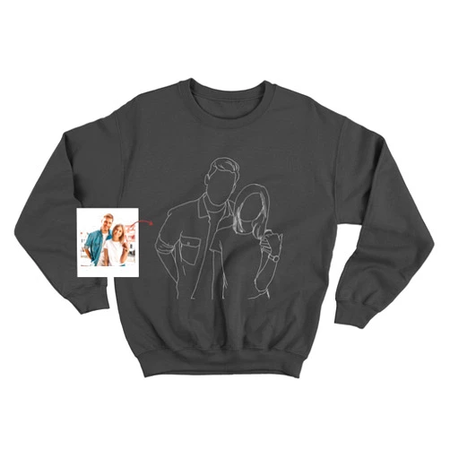 GerfuArt Custom Line Art Portrait Sweatshirts from Photo & Text – Personalized Design Your Own Matching Hoodies for Couples – Perfect for Valentine's Day, Anniversaries, Birthdays Black