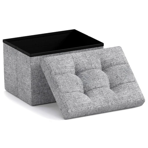 Ornavo Home Small Storage Ottoman Foldable Collapsible Rectangle Linen Ottoman Foot Rest Stool Seat, for Living Room, Bedroom, Home Office, Dorm - 12 x 16 x 12, Gray