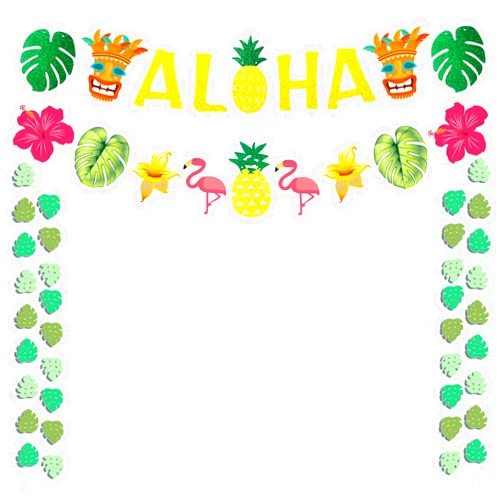 PartyGarden Hawaiian Aloha Party Decorations - Gold Glittery Aloha Banner for Hawaii Tropical Luau Themed Party Supplies