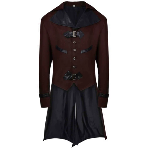 Hesxuno Men's Retro Steampunk Victorian Jacket Medieval Costumes Gothic Frock Coat Long Uniform Halloween Cosplay Costume