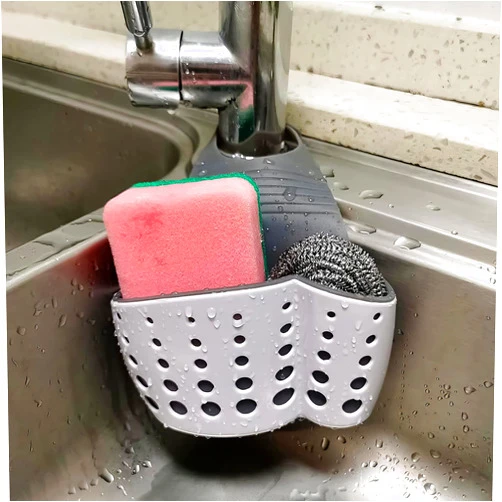 NADOBA Kitchen Sink Sponge Holder Faucet Caddy - Silicone Dish Sponge Holder for Kitchen Sink Caddy Sponge Holder Sink Faucet - Kitchen Organizers and Storage Kitchen Sponge Holder for Sink