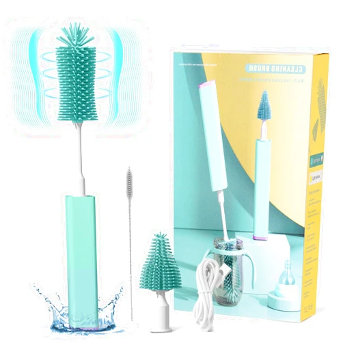 Meqtpomy MOMJOY Electric Baby Bottle Brush Cleaner Set - IPX7 Waterproof Bottle Brush and Straw Brush, Silicone Bottle Brush Suitable for New Moms