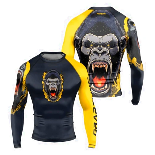 AUREIKA Gorilla Long Sleeve Compression Shirt Rash Guard – Premium Training Gear for BJJ Jiu Jitsu MMA Grappling Workouts