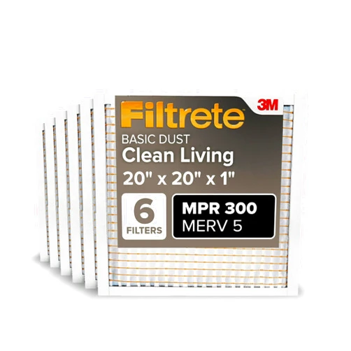 Filtrete 20x20x1 AC Furnace Air Filter, MERV 5, MPR 300, Capture Unwanted Particles, 3-Month Pleated 1-Inch Electrostatic Air Cleaning Filter, 6-Pack (Actual Size 19.69x19.69x0.81 in)