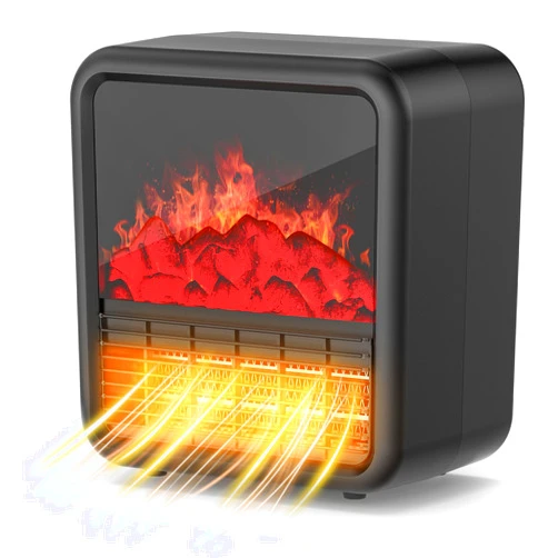 Alpaca Small Portable Space Heater for Indoor use with Realistic 3D Flame, Mini Electric Fireplace Heater with Thermostat, 1500W/750W PTC Ceramic Heating, Tip-Over Safety Switch, Black