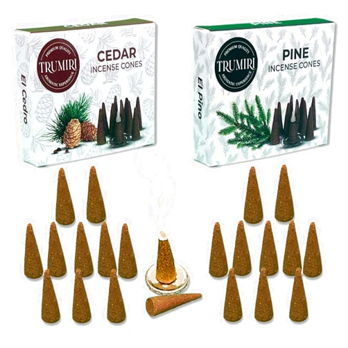 TRUMIRI Incense Cones Combo Pack - 10 Cedar + 10 Pine Scented Cones