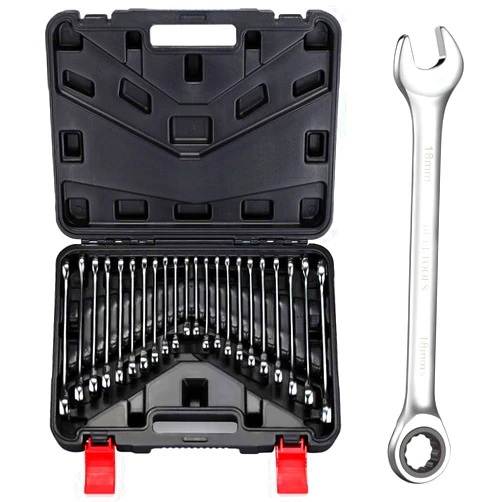 BULLTOOLS 22-Piece Ratchet Wrenches Chrome Vanadium Steel Ratcheting Wrench Set with Metric and SAE 72-Tooth Box End and Open End Standard Wrench Set with Organizer Box