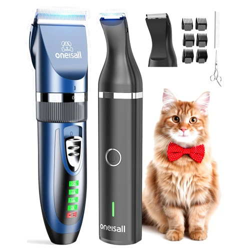 oneisall Cat Clippers and Paw Trimmer 3 in 1 Cat Grooming Kit,Cat Clippers for Matted Hair,Cordless Kitty Shaver for Matted Long Hair,2 Speed Pet Clippers