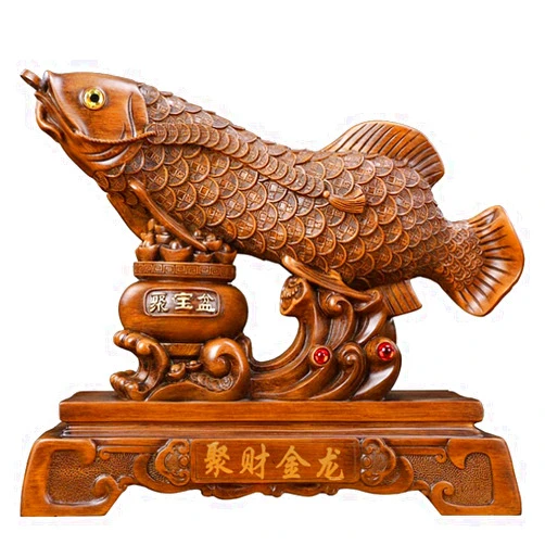 QQYDZSW Modern Minimalist Abstract Sculpture Creative Sculpture for Home , Decor Figurine Statue Arowana Fish Feng Shui Statue Figurine Wtih Treasure Basin Resin Sculpture Ornament Wealth Home Office Decorati