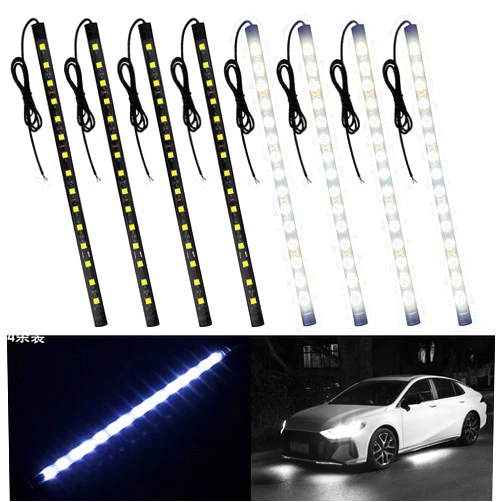 GZRUICA 12V LED Light Strip 27.5CM Car Underglow LED Strip Lights for Cars Motorcycles Golf Cart Interior & Exterior Marine Boat White LED Strip Waterproof 5050 15SMD, Pack of 8