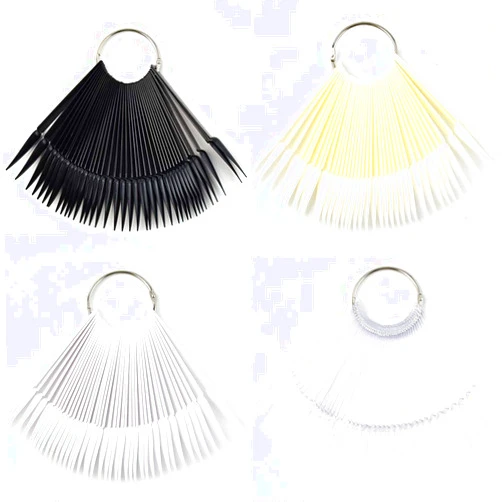 QIMYAR 160 Pcs False Nail Sticks Nail Art Tips Display Polish Board Fan-shaped Nail Swatch Sticks Nail Practice Color Display Nail Supplies Transparent/Black/Natural/Milky Colors, Stiletto Nails Tips