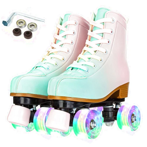 YYW Roller Skates for Girls Women Gradient Roller Derby Skates Youth Roller Skates Girl PU Leather Quad Roller Skates Outdoor Indoor for Kid Ages 8-12 Beginner