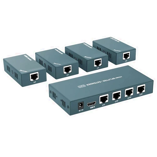 AAO HDMI Extender Splitter 1x4, 1080P@60Hz, Extending 165ft (50m) Length Transmission Over CAT5e/CAT6/CAT7 Cable, 4 Channel Transmission, 1 Power Adapter