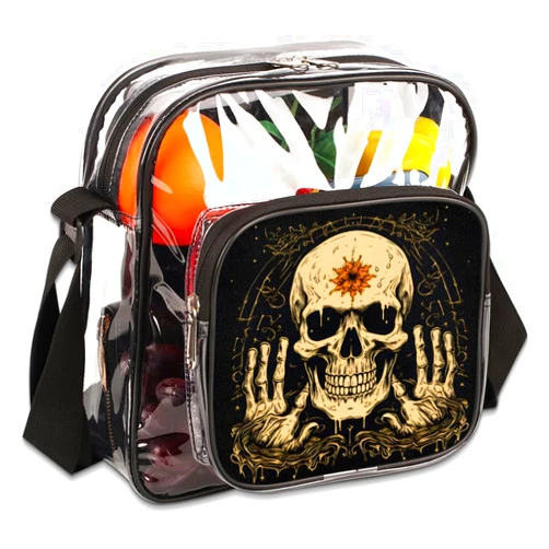 GzLeyigou Clear Crossbody Bag Stadium Approved Skull Retro Transparent Bag for Festivals, Sports Events, Concerts,Beach Bag for Women Men Skeleton Clear Purse with Front Pocket Messenger Bag