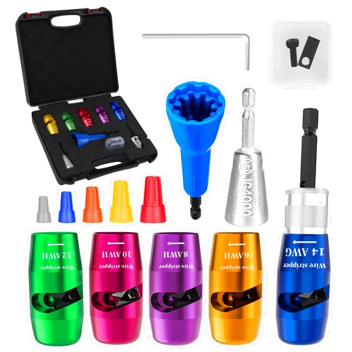 KRICJYH Wire Stripper for Drill, 6/8/10/12/14 AWG Wire Twister Tool for Drill, New Upgrade Drill Wire Stripper and Twister Kit, Wire Stripper Tool, Wire Stripping and Twisting Tool, Electrician Tools Set