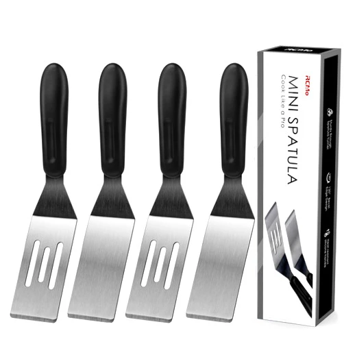 RCMo Small Spatula Professional Mini Serving Spatula, 4 Pieces Stainless Steel Metal Spatulas Set, Cutter and Serve Turner for Kitchen, Flipping or Cooking for Brownie, Cookie, Lasagna, Pancakes or Cake