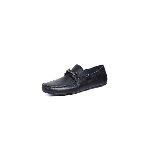 Ferragamo Parigi D(Medium) Gancini Black Pebble Leather Driver Loafers Shoes (Salvatore