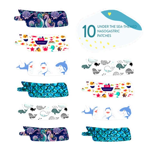 A Simple Patch Nasogastric or Oxygen Tube precut Adhesive Tape Under The sea Mix x 10 Pack. (Right Side)