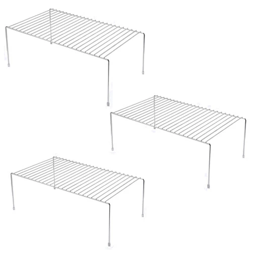 GEDLIRE Kitchen Cabinet Shelf Organizer Set of 3, Large (15.7 x 9.4 inch) Metal Wire Pantry Storage Shelves, Dish Plate Racks for Cabinets, Freezer, Counter, Cupboard Organizers and Storage, Chrome