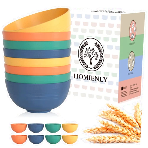Homienly Wheat Straw Bowls - 8 PCS Unbreakable, Lightweight Set for Cereal, Soup, Oatmeal, Ramen, Salad (Multi, 26 OZ) - Microwave & Dishwasher Safe, Reusable