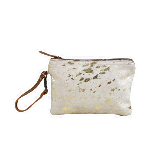 Myra Bag Golden Snow Cowhide Pouch Upcycled Cowhide & Leather S-2826