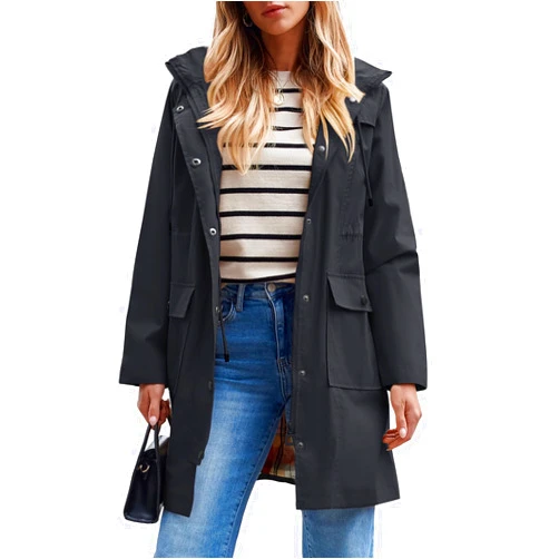 SaphiRose Women's Waterproof Rain Jacket Lightweight Raincoat Hooded Windbreaker Trench Coat