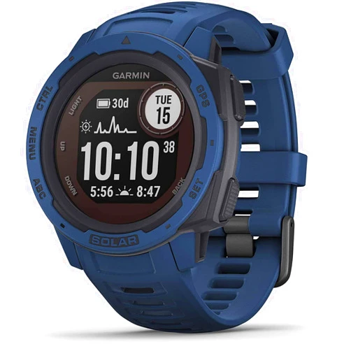 Garmin Instinct Solar, Rugged Outdoor Smartwatch with Solar Charging Capabilities, Built-in Sports Apps and Health Monitoring, Dark Blue