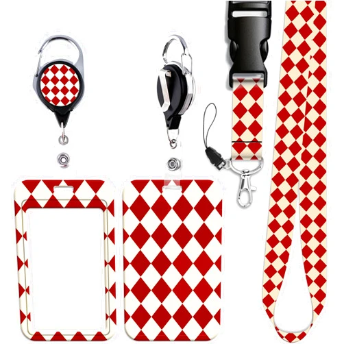 Juanooo Cool Red Check ID Badge Holder Lanyard with Retractable Heavy Duty Plaid Badge Reel Clip Cute Breakaway Keychain Lanyard for Women Girls Men Nurses Teens for ID Badge Keys Preppy School ID Holder