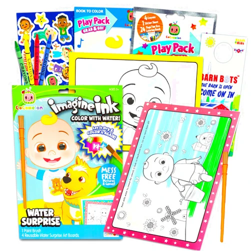 Bendon Cocomelon Paint with Water Set for Kids Toddlers Bundle ~ Reusable Mess Free Imagine Ink Book with Water Surprise Brush with Mini Coloring Book and Stickers (Cocomelon Water Painting Kit)