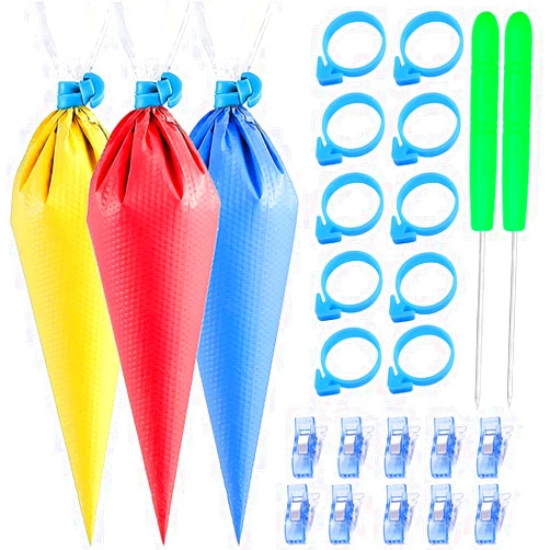 ELJRBCK 122Pieces Tipless Piping Bags - 100pcs Disposable Piping Pastry Bag for Royal Icing/Cookies Decorating - 10 Pastry Bag Ties,10 Clips &2 Scriber Needle - Best Cookie/Cake Decorating Tools (16 Inch)
