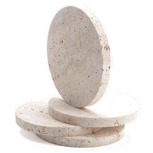 IVAILEX Travertine Stone Coasters for Drinks Round Set of 4 Modern Marble Coaster for Home Office