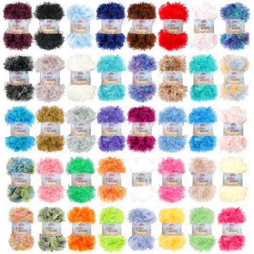 BambooMN JubileeYarn Feather Whimsy Eyelash Yarn - 50g/Skein Fine Polyester Fur - Variety Pack - 12 Skeins