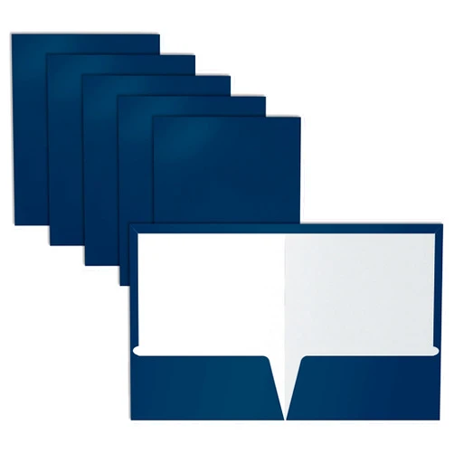 Better Office Products 2 Pocket Glossy Laminated Navy Blue Paper Folders, Box of 25, Letter Size, Dark Blue Paper Portfolios 25 Pack