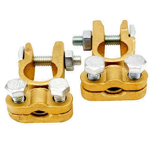 Ampper Brass Battery Terminals Connectors Clamps, Top Post Battery Terminal Protector Set for Marine Car Boat RV Vehicles (1 Pair)