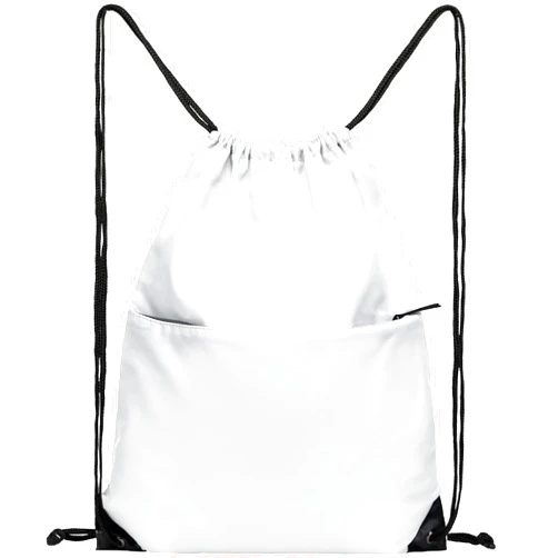 AIRBUYW Drawstring Backpack, 210D Nylon Foldable Sports Gym Drawstring Tote Bag pack Sack W Zipper Side Pocket For Men Women White