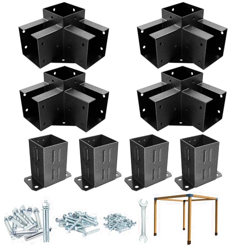 Eapele Pergola Kit with pergola Brackets 4x4 3-Way 90° Angle Corner Bracket Wood Fence Post Anchor Base, Powder Coated Steel Made for Gazebos, Patio Pergolas, Log Cabin Outdoor Pergola Hardware