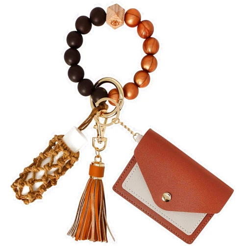 BIHRTC Silicone Key Ring Bracelets Wristlet Keychain Wallet with Net Chapstick Holder for Women