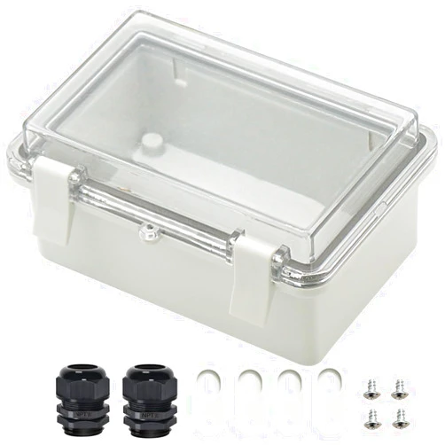 Zulkit Junction Box ABS Plastic Dustproof Waterproof IP65 Electrical Boxes Hinged Shell Outdoor Universal Project Enclosure Clear Cover with 2 Cable Glands 5.9 x 3.9 x 2.8 inch (150x100x70 mm)