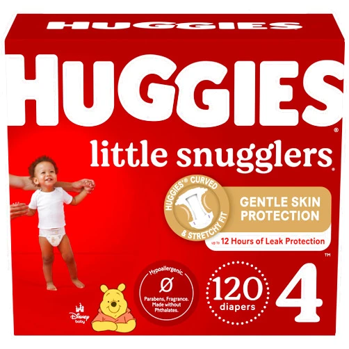 Huggies Size 4 Diapers, Little Snugglers Baby Diapers, Size 4 (22-37 lbs), 120 Count