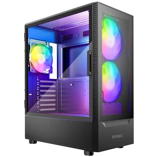 Antec NX410 ATX Mid-Tower Case, Tempered Glass Side Panel, Full Side View, Pre-Installed 2 x 140mm in Front & 1 x 120 mm ARGB Fans in Rear, Black (9734087000)