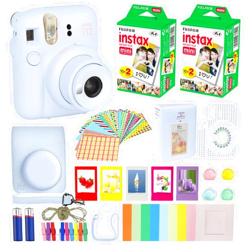 Fujifilm Instax Mini 12 Instant Camera Pastel Blue + Carrying Case + Fuji Instax Film Value Pack (40 Sheets) Accessories Bundle, Color Filters, Photo Album, Assorted Frames